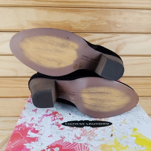 Distressed Black Biker Western Boots 8.5 Suede/Leather Slouch Heeled Booties NEW - Picture 4 of 12